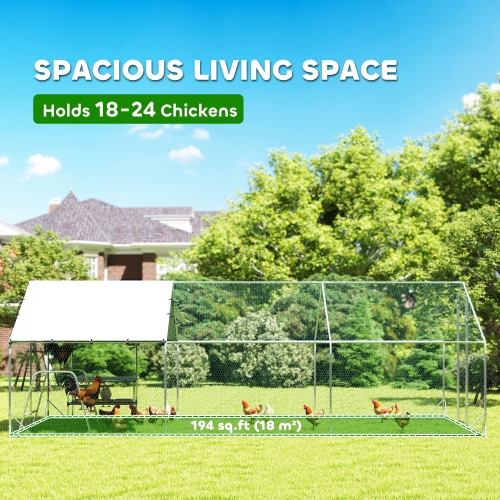 PawHut Chicken Run, Large Metal Chicken Coop with Nesting Box, Waterproof & UV-Resistant Cover, Roosting Bars, Poultry Cage for Outdoor, Backyard,