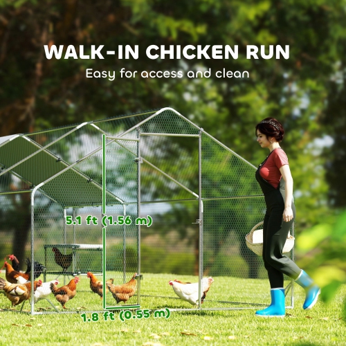 PawHut Chicken Run, Large Metal Chicken Coop with Nesting Box, Waterproof & UV-Resistant Cover, Roosting Bars, Poultry Cage for Outdoor, Backyard,