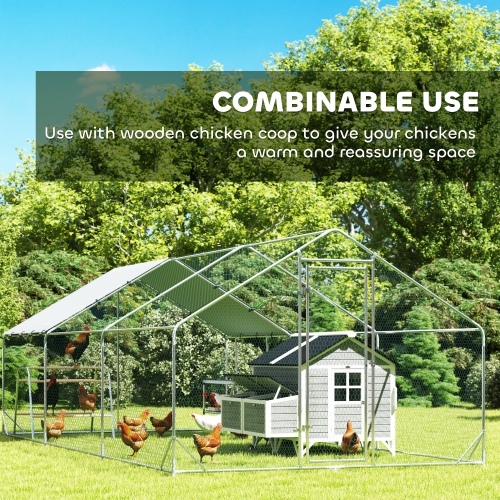 PawHut Chicken Run, Large Metal Chicken Coop with Nesting Box, Waterproof & UV-Resistant Cover, Roosting Bars, Poultry Cage for Outdoor, Backyard,