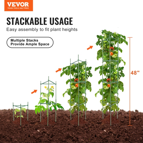 VEVOR 6 Packs Tomato Cages for Garden, 48 inch Tomato Trellis Plant Stakes Support, Stackable Tall Plant Support Cage, for Raised Garden Bed,
