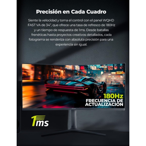 YEYIAN 34 inch Ultrawide Curved 180Hz Gaming Computer Monitor 1ms 1500R VA Screen PC, 21:9 WQHD, 178°Viewing Angle, sRGB 129%, DCI-P3