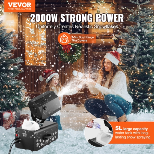 Machine à neige VEVOR 2000&nbsp;W, grande puissance de 70㎡ Machine à neige à large couverture avec 2 télécommandes de commande, machine à mousse à