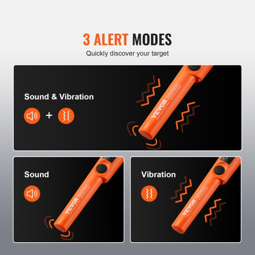 VEVOR 3 Modes Metal Detector Pinpointer, Partial Waterproof Handheld Pin Pointer Wand, 1.96" Detection Depth, Treasure Hunting Probe with Holster,