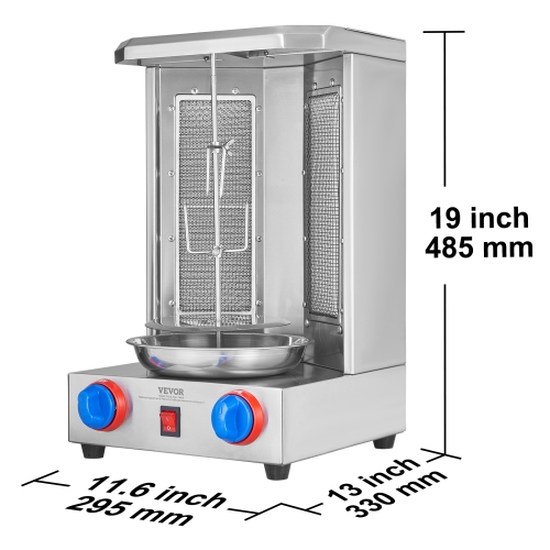 VEVOR 13 lbs Capacity Chicken Shawarma Grill Machine, with 2 Burners, Gas Vertical Broiler Gyro Rotisserie Oven Doner Kebab Machine, for Home