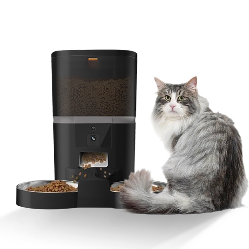 Pets Feeder with Camera Dual Feeding Automatic APP Control Cat Dog Feeder-Black