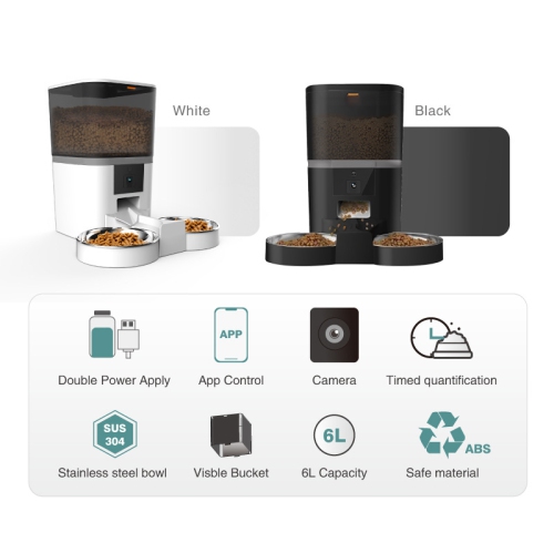 Pets Feeder with Camera Dual Feeding Automatic APP Control Cat Dog Feeder-Black
