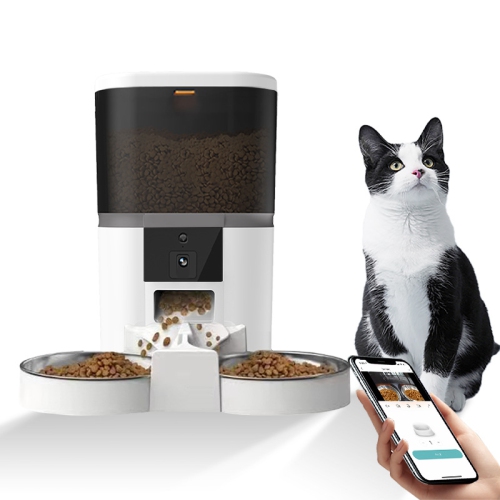 MYACUC  Pets Feeder With Camera Dual Feeding Automatic App Control Cat Dog Feeder-White