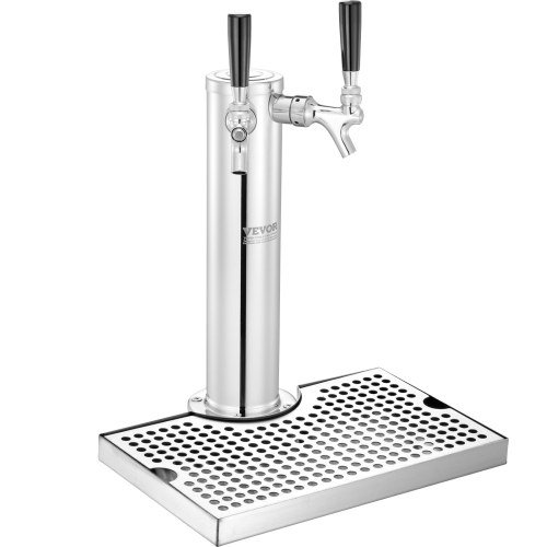 VEVOR CGA320 Kegerator Tower Kit, Dual Taps Beer Conversion Kit, Stainless Steel Keg Beer Tower Dispenser with Dual Gauge Regulator & D-System Keg