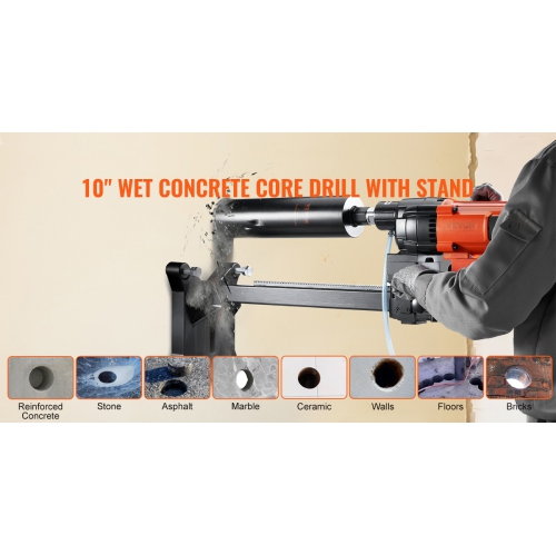 VEVOR 10in Wet Concrete Core Drill Rig with Stand Wheels, 750RPM Speed & 1-1/4" Thread & Lifting Handle, 10in Drilling Diameter for Concrete Brick
