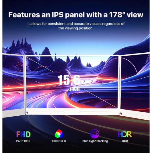 UPERFECT 15.6" 1080P FHD Portable Monitor with USB-C, HDMI, VESA & Smart Case - Matte IPS Display for Switch/PS5/PC/Phone White Monitor