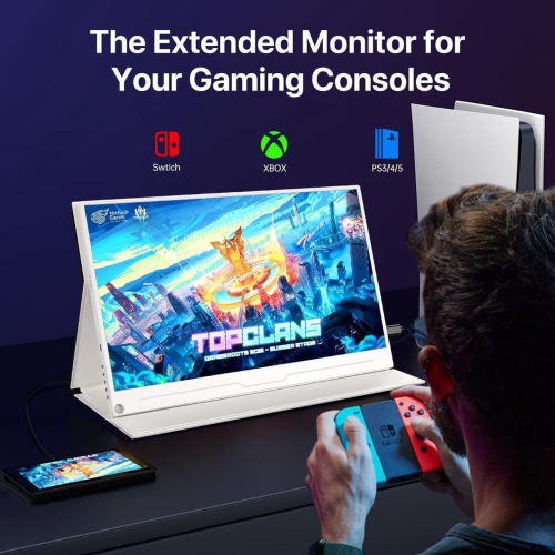 UPERFECT 15.6" 1080P FHD Portable Monitor with USB-C, HDMI, VESA & Smart Case - Matte IPS Display for Switch/PS5/PC/Phone White Monitor