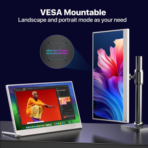 UPERFECT 15.6" 1080P FHD Portable Monitor with USB-C, HDMI, VESA & Smart Case - Matte IPS Display for Switch/PS5/PC/Phone White Monitor
