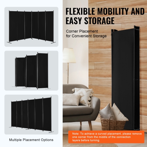 VEVOR 6 Panels Room Divider, Room Divider, Folding Privacy Screen and Portable Partition Divider for Room Separation, Freestanding Room Partitions