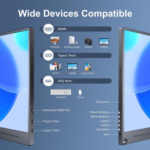 UPERFECT 15.6" 1080P FHD Portable Touchscreen Monitor with USB-C, HDMI, VESA & Smart Case - Matte IPS Display for Switch/PS5/PC/Phone Monitor