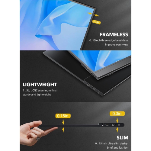 UPERFECT True 4K Portable Monitor, 15.6" UHD IPS 3840x2160, 600 Nits Brightness, 100% AdobeRGB, USB-C, HDMI, OTG, HDR, FreeSync, Dual Speakers, Arch