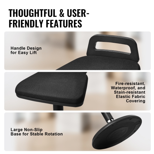 VEVOR 24.6-34.4" Active Chair with Handle, Height-Adjustable Wobble Chair Made of Elastic Fabric & 45 mm Foam, Ideal for Schools, Office and Home, 8°