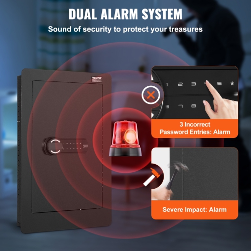 VEVOR 25.59" Tall Wall Safe, 3-Tier Hidden Wall Safe with Keypad, 3 Removable Shelves & 6 Key Holders,Q235 Cold-Rolled Steel In Wall Safe with LED