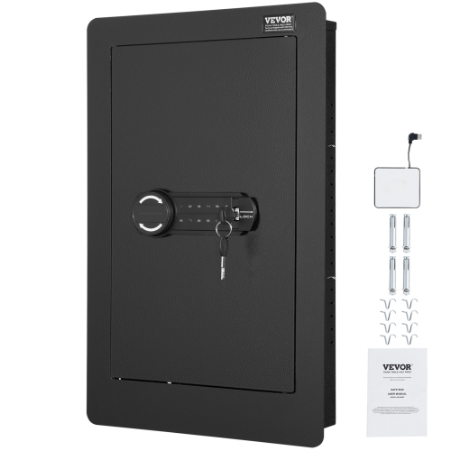 VEVOR 25.59" Tall Wall Safe, 3-Tier Hidden Wall Safe with Keypad, 3 Removable Shelves & 6 Key Holders,Q235 Cold-Rolled Steel In Wall Safe with LED