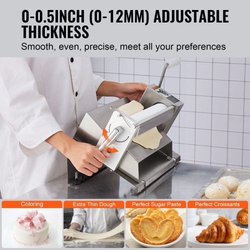 VEVOR 1/2 inch Manual Dough Sheeter Machine,Puff Pastry Sheeter and Fondant Roller,Handle,Panel,Roller for Easy Cleaning,Adjustable Thickness,for