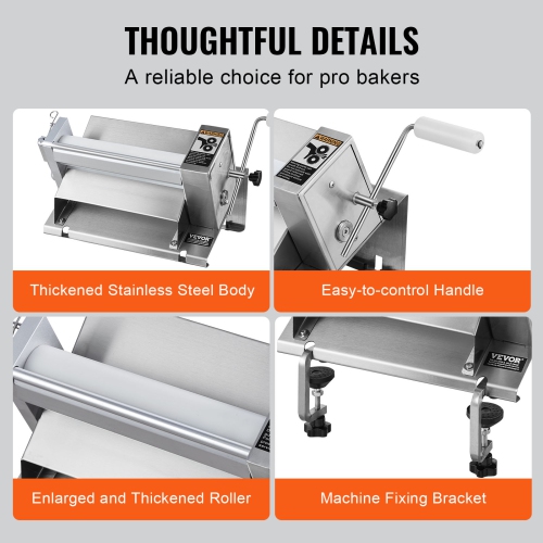 VEVOR 1/2 inch Manual Dough Sheeter Machine,Puff Pastry Sheeter and Fondant Roller,Handle,Panel,Roller for Easy Cleaning,Adjustable Thickness,for