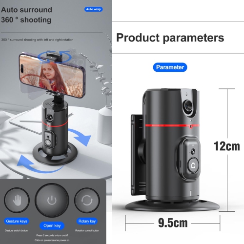 Support de téléphone à suivi automatique, Rotation à 360° Support de caméra Support de prise de vue intelligent avec perche à égoportrait à distance
