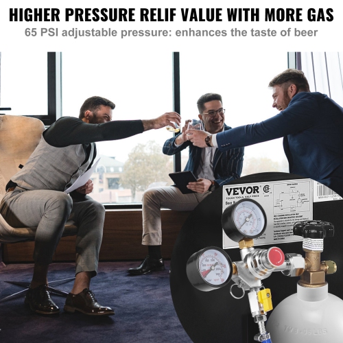 VEVOR 0-60PSI Double Gauge Regulator,CO2 Regulator Gauge,CO2 Gauge Gas System, Draft Beer Regulator with Check Valve, Adjustable Pressure Regulator