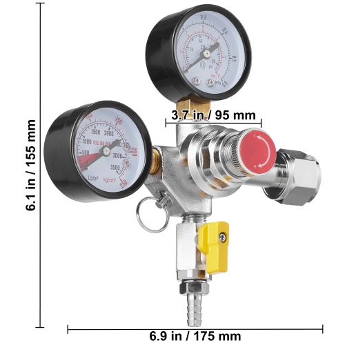 VEVOR 0-60PSI Double Gauge Regulator,CO2 Regulator Gauge,CO2 Gauge Gas System, Draft Beer Regulator with Check Valve, Adjustable Pressure Regulator