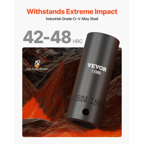 VEVOR 1/2" Impact Socket Set, 26 Piece Impact Sockets, Deep Socket, 6-Point Sockets, 1/2 Inches Drive Socket Set Impact Metric 10mm - 36mm, Cr-V