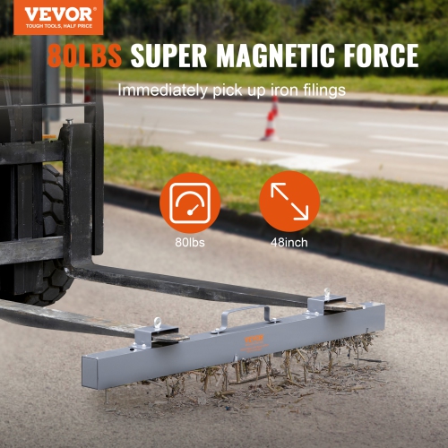 VEVOR 48 inch Hanging Magnetic Sweeper, Magnet Sweeper, 80 LBS Magnetic Forklift Sweeper Industrial Magnets Steel Material Hunting Accessories for