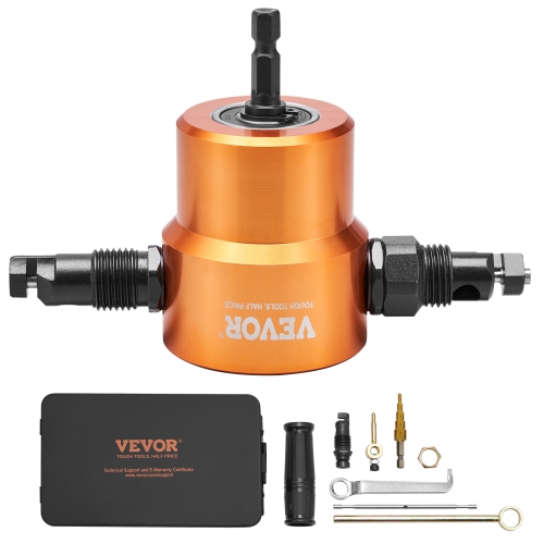 VEVOR Double Head Sheet Metal Nibbler Cutter,360 Degree Metal Nibbler Drill Attachment with Extra Punch and Die,Cutting Hole Accessory and Step Drill