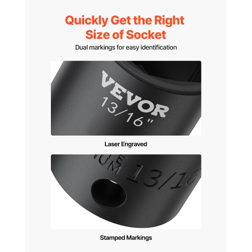 VEVOR 1/2 Inches Impact Socket Set 19 Piece Impact Sockets, Standard Socket , 1/2 Inches Drive Socket Set Impact Standard SAE 6-point Hex Sockets