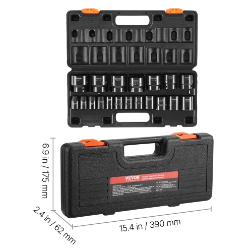 VEVOR 1/2 Inches Impact Socket Set 19 Piece Impact Sockets, Standard Socket , 1/2 Inches Drive Socket Set Impact Standard SAE 6-point Hex Sockets