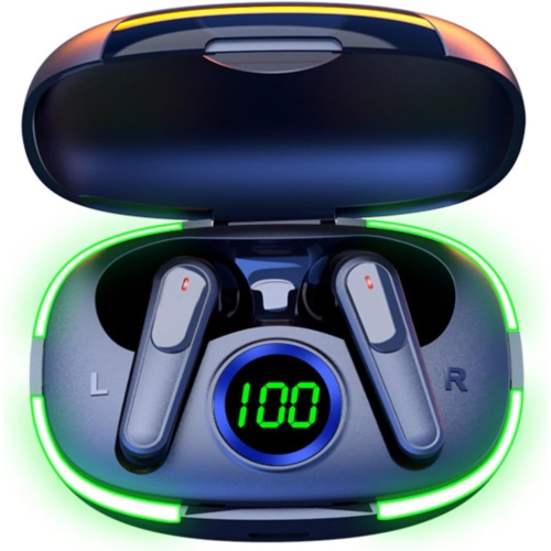 Laser TWS Earbuds with LED Battery Display: True Wireless Stereo, Tap Controls, Ergonomic Design, Rechargeable Case