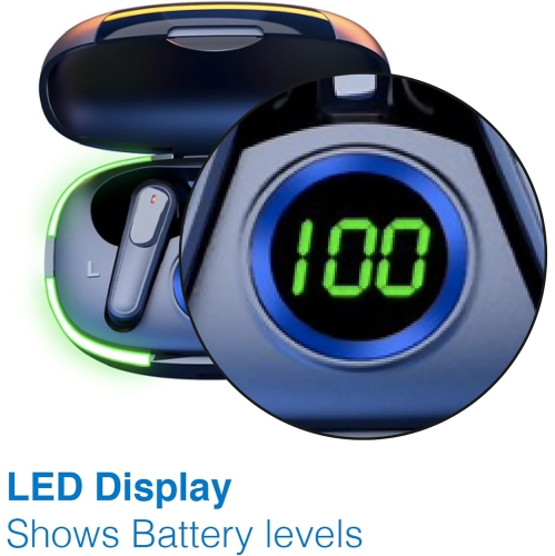 Laser TWS Earbuds with LED Battery Display: True Wireless Stereo, Tap Controls, Ergonomic Design, Rechargeable Case