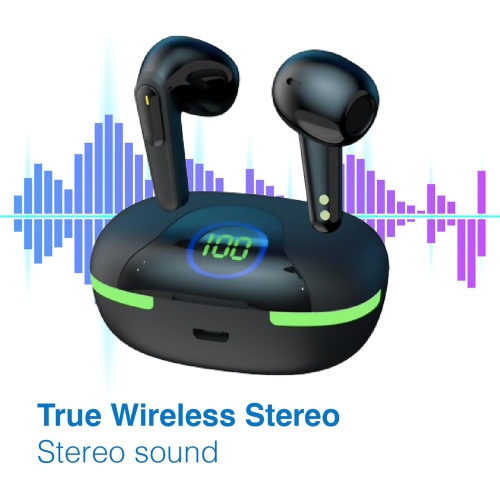 Laser TWS Earbuds with LED Battery Display: True Wireless Stereo, Tap Controls, Ergonomic Design, Rechargeable Case