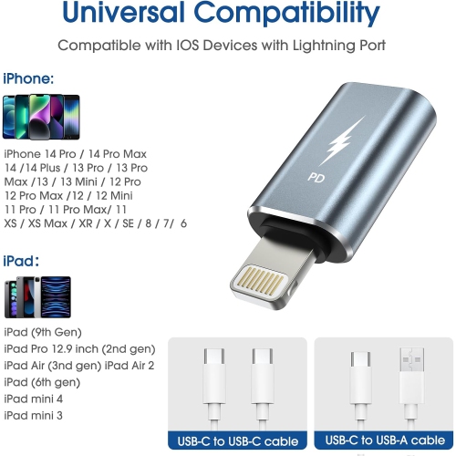 TechMatte USB C Female to Lightning Male Charging Adapter for iPhone, with E-Mark IC Anti-Lost Holder, Support PD Fast Charging, Not Support