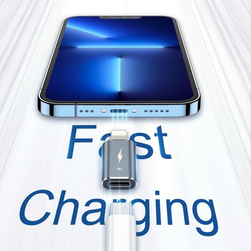 TechMatte USB C Female to Lightning Male Charging Adapter for iPhone, with E-Mark IC Anti-Lost Holder, Support PD Fast Charging, Not Support