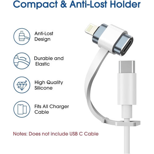 TechMatte USB C Female to Lightning Male Charging Adapter for iPhone, with E-Mark IC Anti-Lost Holder, Support PD Fast Charging, Not Support