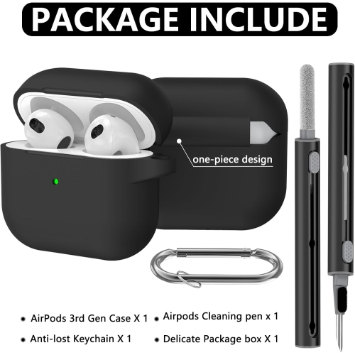 Soft Silicone Protective Case for AirPods 3rd Generation Case with Cleaning Kit, Soft Silicone Protective Case for Apple AirPods 3rd Generation