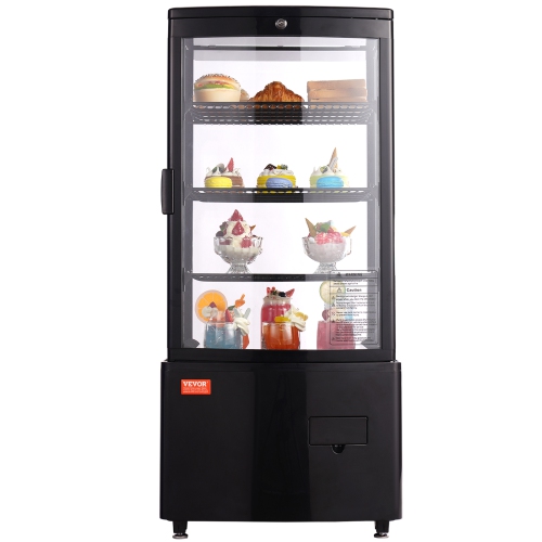 VEVOR 3 Cu.Ft./85L Countertop Pastry Display Case, 3-Tier Commercial Display Refrigerator with LED Lighting, TURBO Cooling, Frost-Free Air-Cooling,