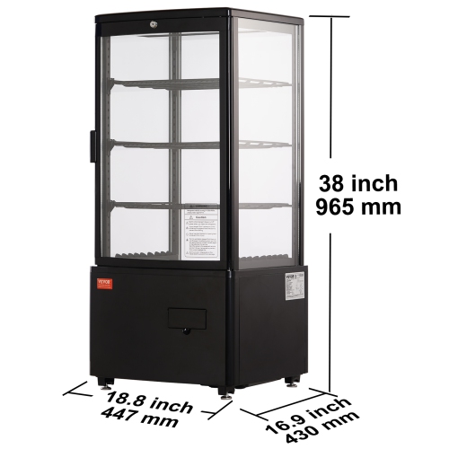 VEVOR 3 Cu.Ft./85L Countertop Pastry Display Case, 3-Tier Commercial Display Refrigerator with LED Lighting, TURBO Cooling, Frost-Free Air-Cooling,