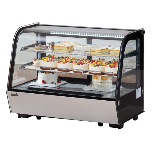 VEVOR  5 Cu.ft./146L Countertop Pastry Display Case, 2-Tier Commercial Display Refrigerator \w Led Lighting, Turbo Cooling, Frost-Free Air-Cooling