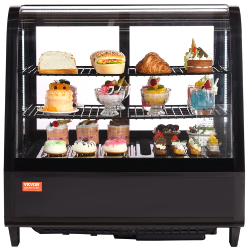 VEVOR  3.5 Cu.ft./100L, 2-Tier, Countertop Pastry Display Case Commercial Display Refrigerator w Led Lighting, Turbo Cooling, Frost-Free