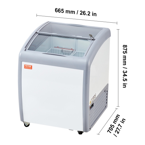 VEVOR 5.4 Cu.ft Commercial Ice Cream Display Case,Mobile Glass Top Deep Freezer,Restaurant Gelato Dipping Cabinet with 2 Wire Baskets,2 Sliding Glass