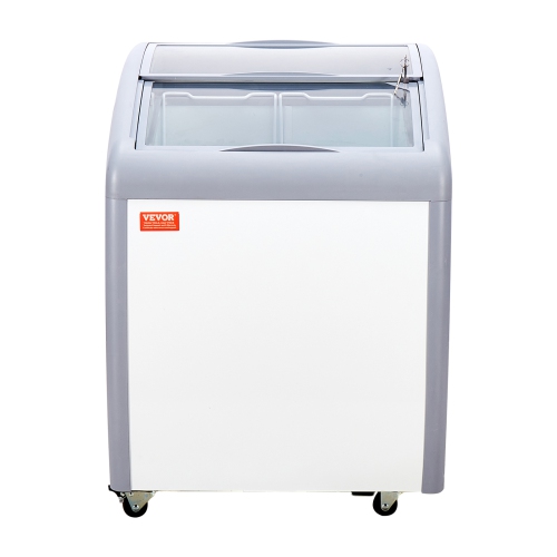 VEVOR 5.4 Cu.ft Commercial Ice Cream Display Case,Mobile Glass Top Deep Freezer,Restaurant Gelato Dipping Cabinet with 2 Wire Baskets,2 Sliding Glass