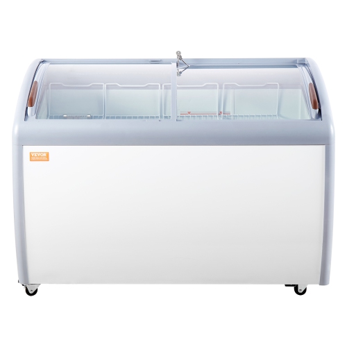 VEVOR 12.8 Cu.ft Commercial Ice Cream Display Case, Mobile Glass Freezer, Restaurant Gelato Dipping Cabinet with 4 Wire Baskets, 2 Sliding Glass