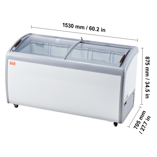 VEVOR 16.3 Cu.ft Commercial Ice Cream Display Case, Mobile Glass Freezer, Restaurant Gelato Dipping Cabinet with 5 Wire Baskets, 2 Sliding Glass