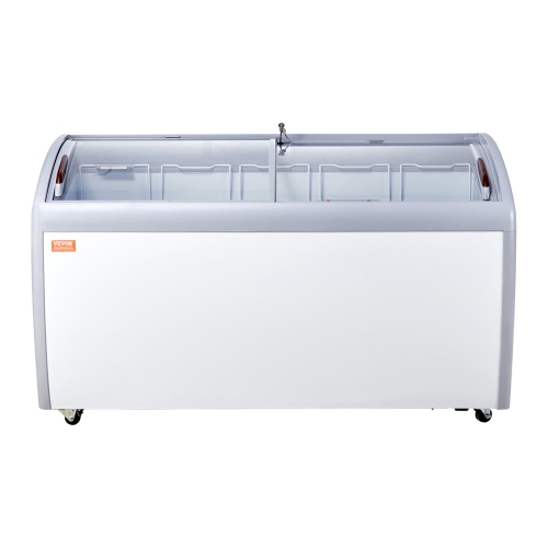 VEVOR 16.3 Cu.ft Commercial Ice Cream Display Case, Mobile Glass Freezer, Restaurant Gelato Dipping Cabinet with 5 Wire Baskets, 2 Sliding Glass