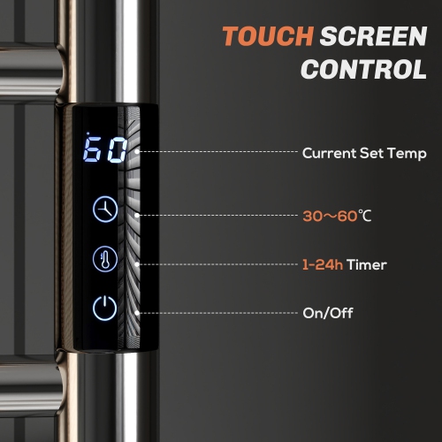 HOMCOM Towel Warmer, Stainless Steel Smart WiFi Heated Towel Rack for Bathroom, Wall Mounted with 6 Bars, Timer and Adjustable Temperature, Plug-in,