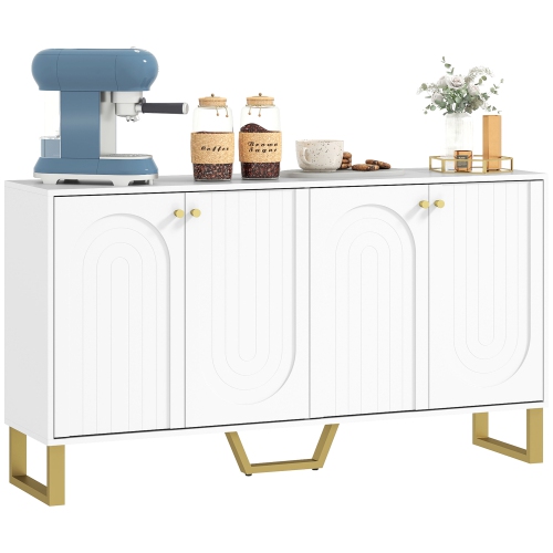 HOMCOM Sideboard Buffet Cabinet with 4 Doors, Modern Kitchen Storage Cabinet with Adjustable Shelves and Gold Legs, TV Stand for 65 Inch TV, White